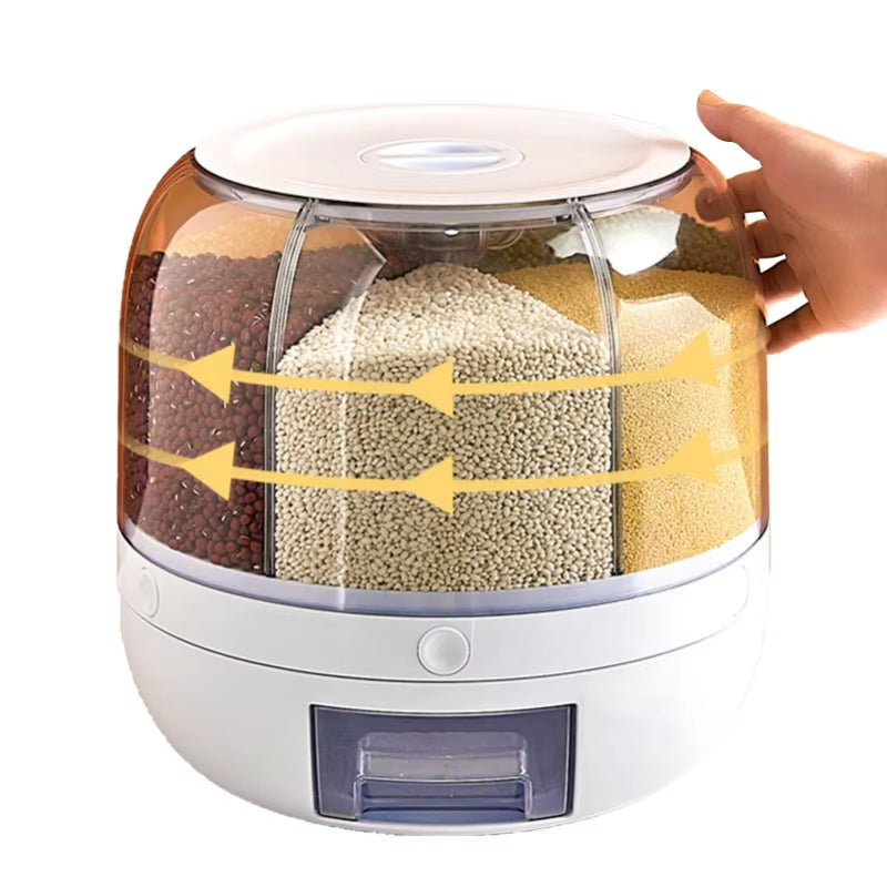 6KG Rotatable 360 Degree Rice Dispenser Sealed Dry Grain Bucket Dispenser Moisture-Proof Kitchen Food Container Storage Box