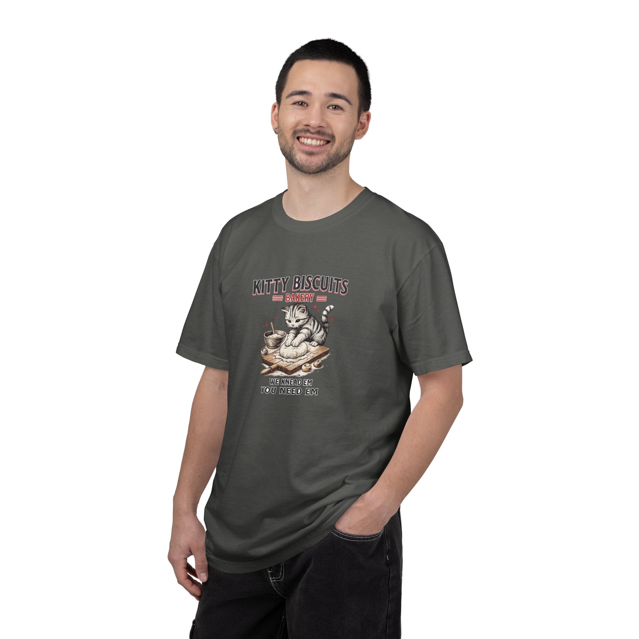 Kitty Biscuits Bakery T‑Shirt — Vintage Cat Baking Graphic Tee