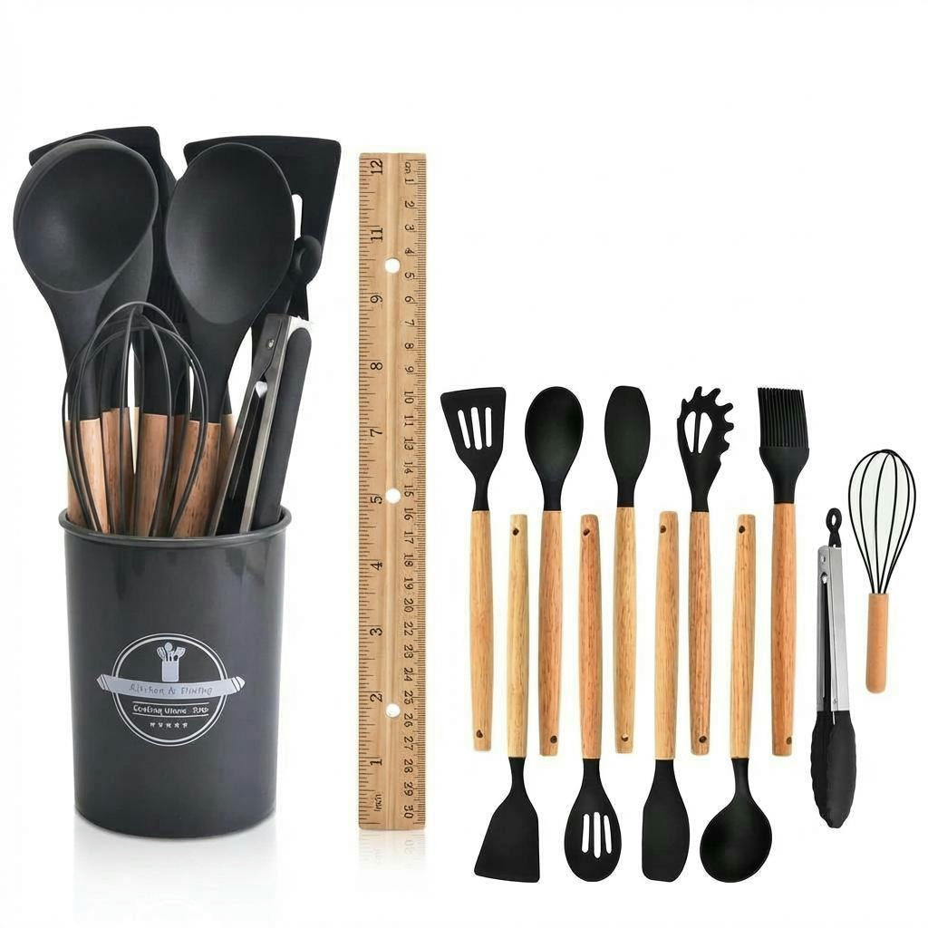 12-Piece Silicone Cooking Utensil Set – Heat-Safe Tools with Holder