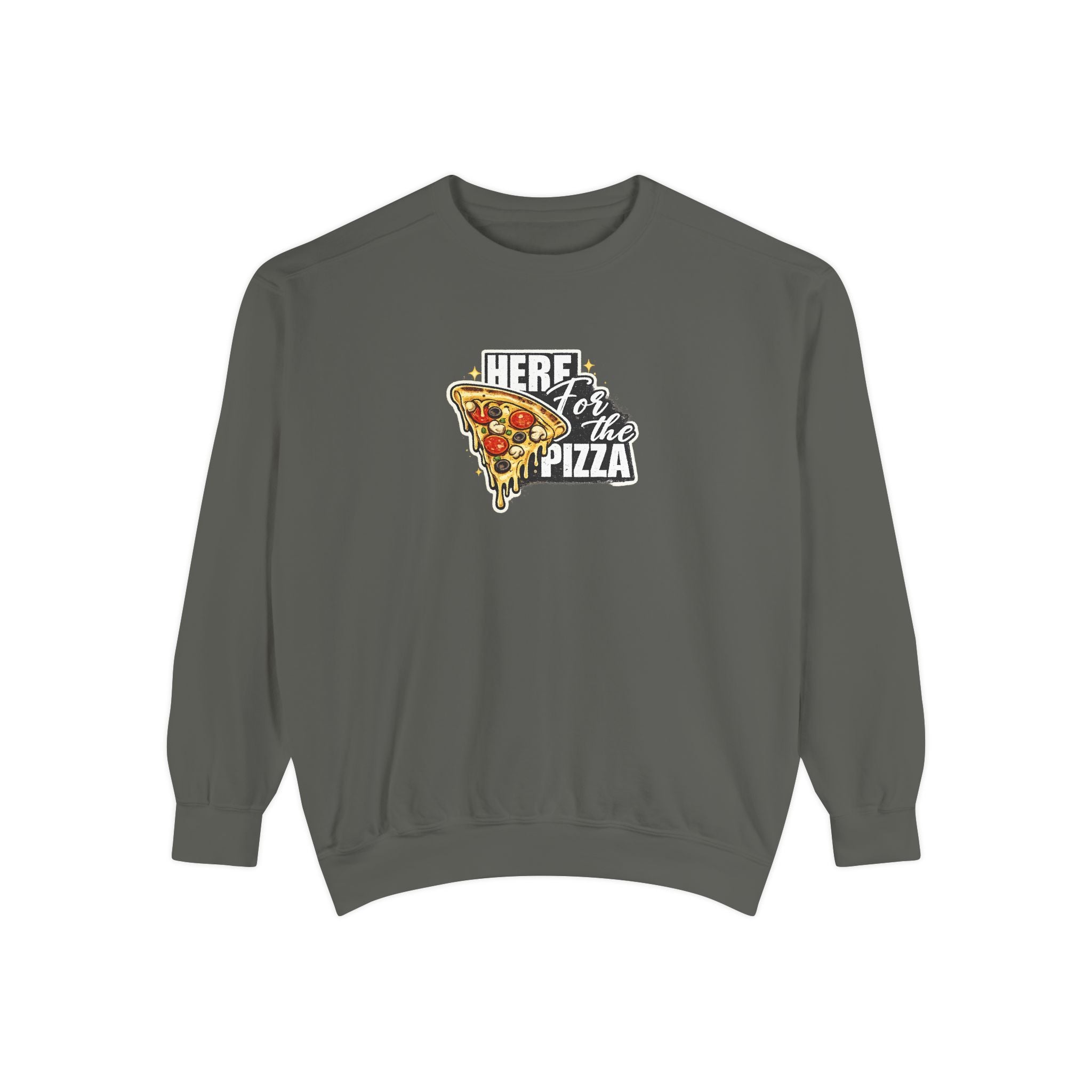 Pizza Lover Sweatshirt — "Here for the Pizza" Graphic Crewneck