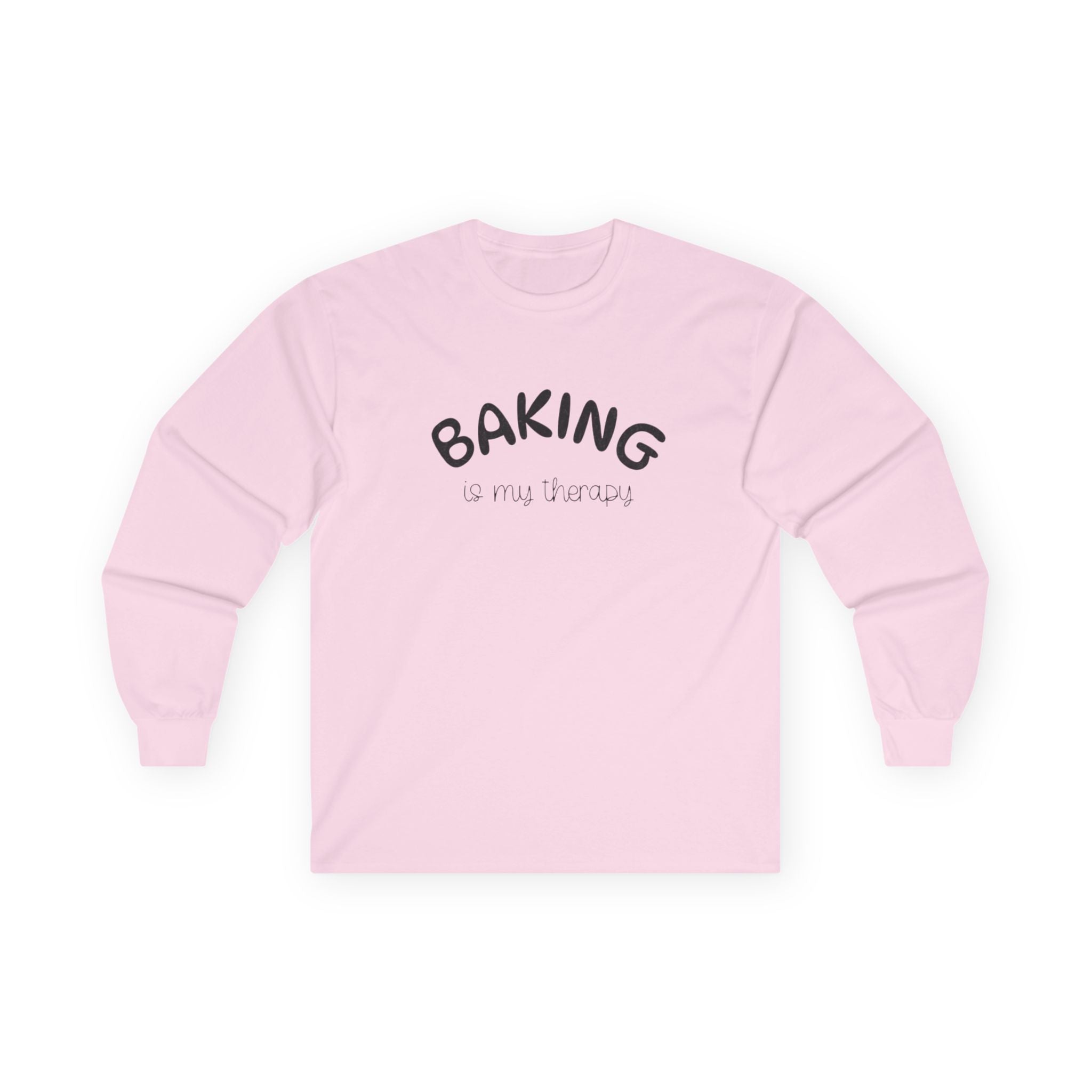 Long Sleeve Tee — "Baking Is My Therapy" Cute Minimalist Baker Shirt