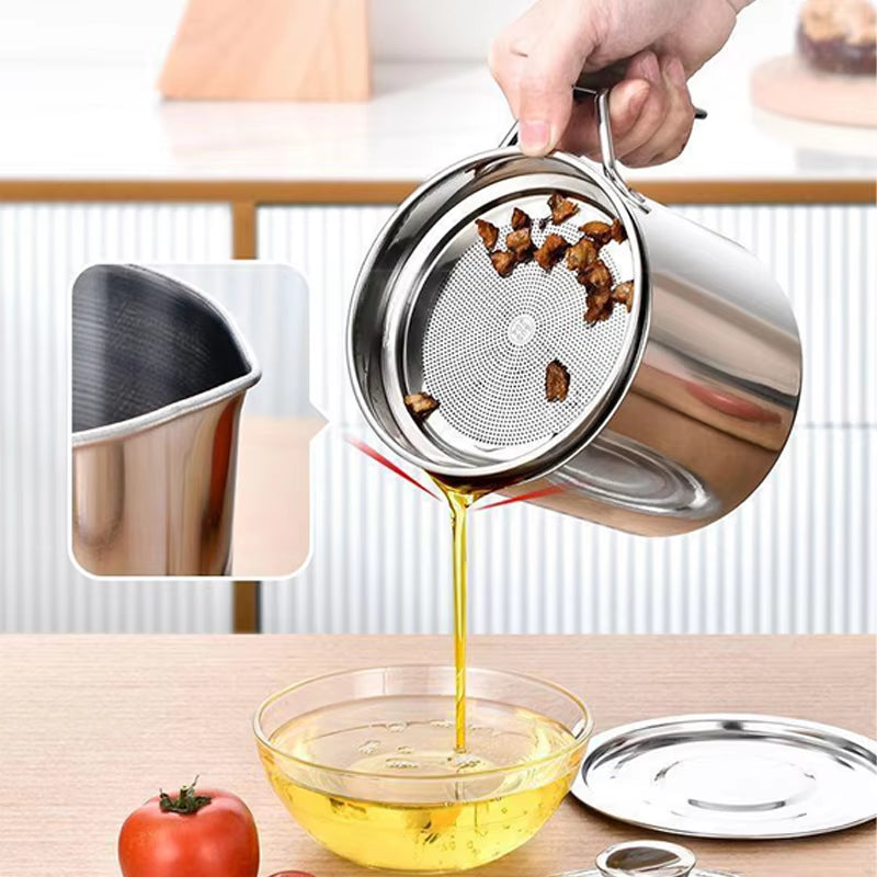 1.4L Oil Strainer Pot, Fine Mesh, Fast Filtering, Lid