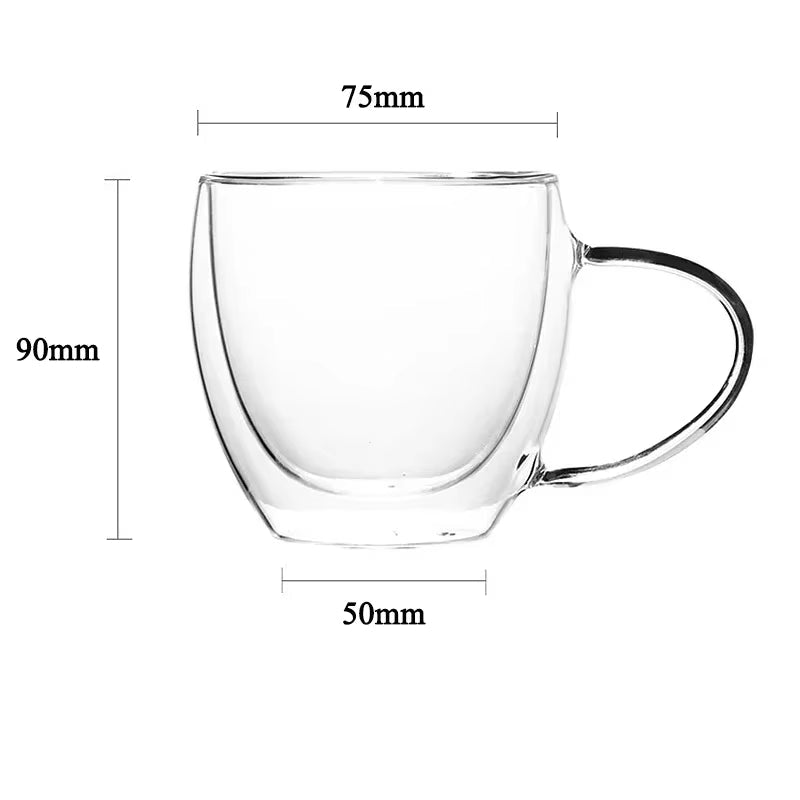 1-6PCS 80-450ML Heat Resistant Double Wall Tea Glass Cup Beer Coffee Handmade Creative Cold Beverage Transparent Drinkware Set
