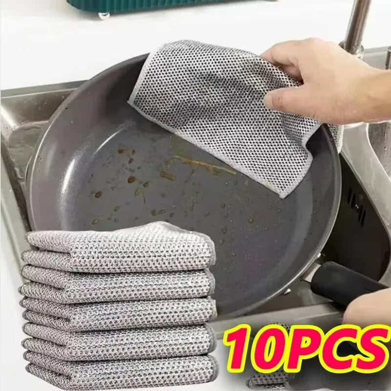 10Pcs Magic Silver Wire Dishcloth – Thick Microfiber Towel