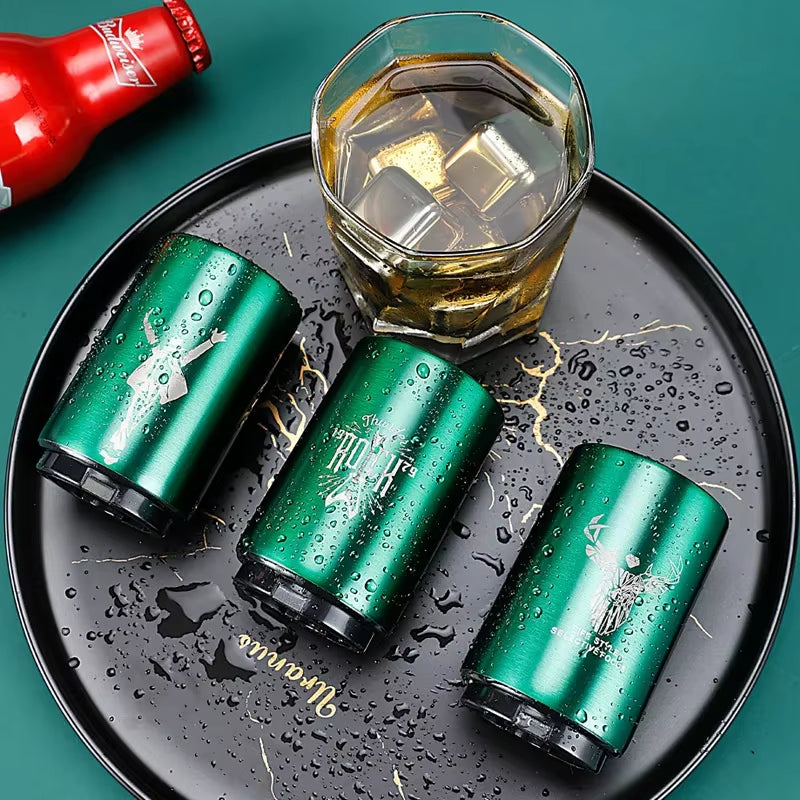 Stainless Steel Automatic Beer Opener Magnet Party Push Opener Wine Soda Cap Opener Bar Tools Kitchen Gadgets