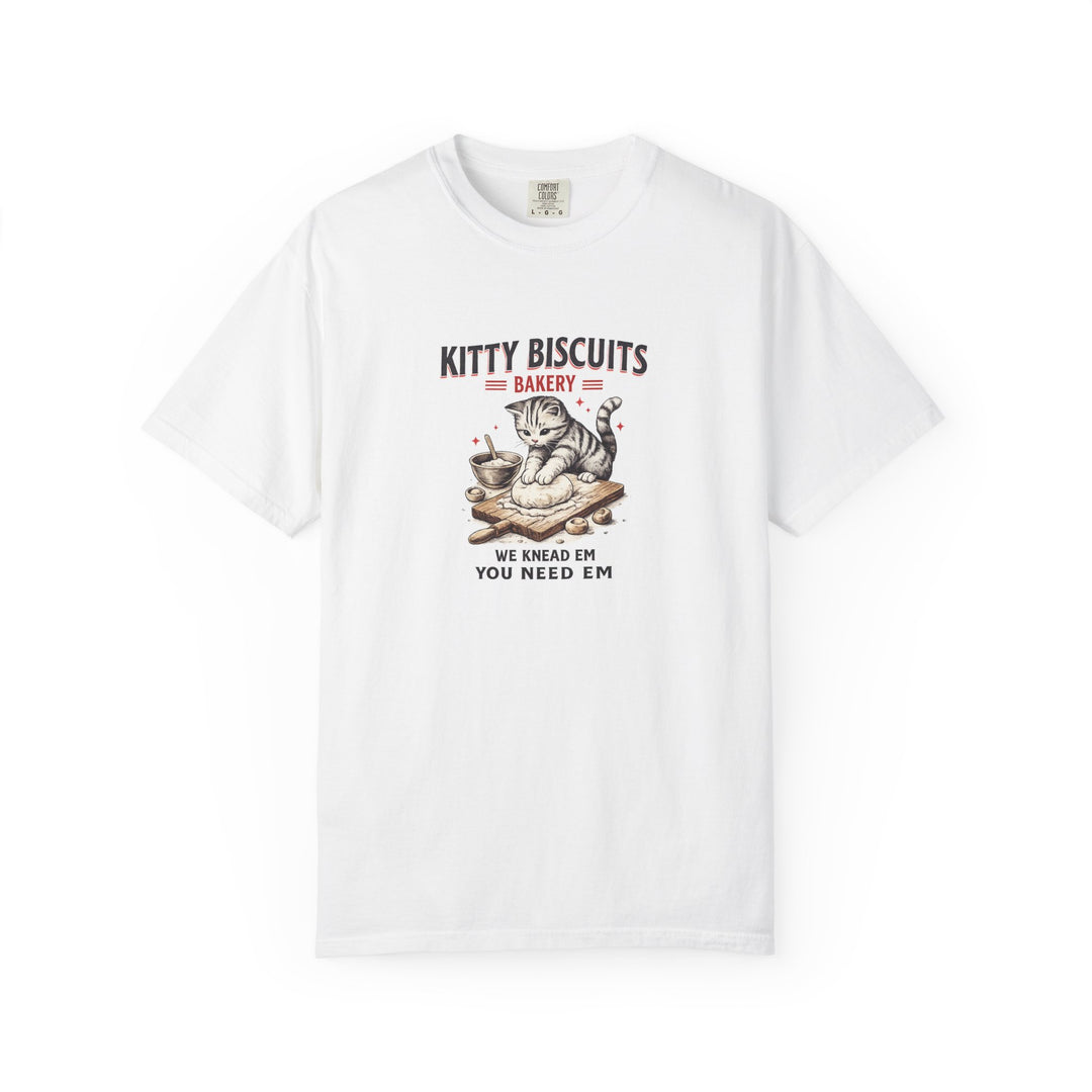 Kitty Biscuits Bakery T‑Shirt — Vintage Cat Baking Graphic Tee