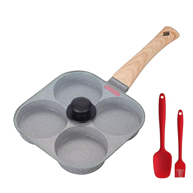 Non-Stick 4-Cup Egg Frying Pan with Lid, Spatula & Brush