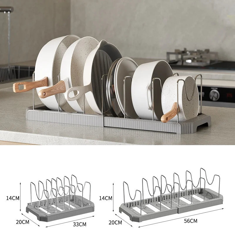 Expandable Pot & Pan Organizer Rack for Kitchen & Cabinet
