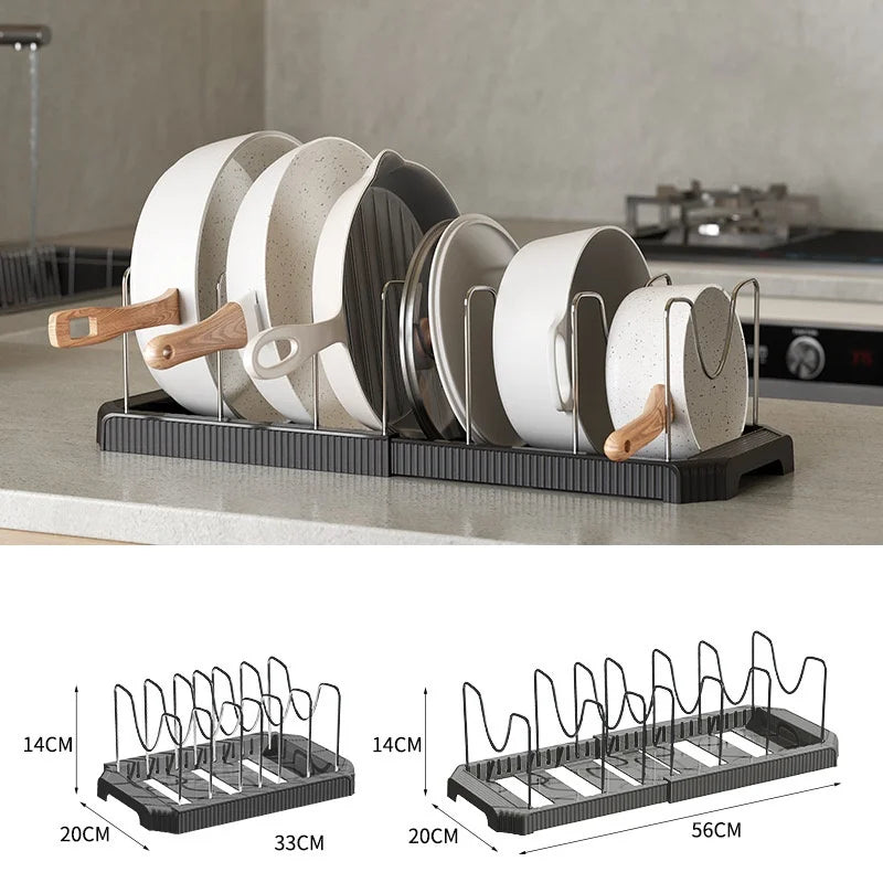 Expandable Pot & Pan Organizer Rack for Kitchen & Cabinet