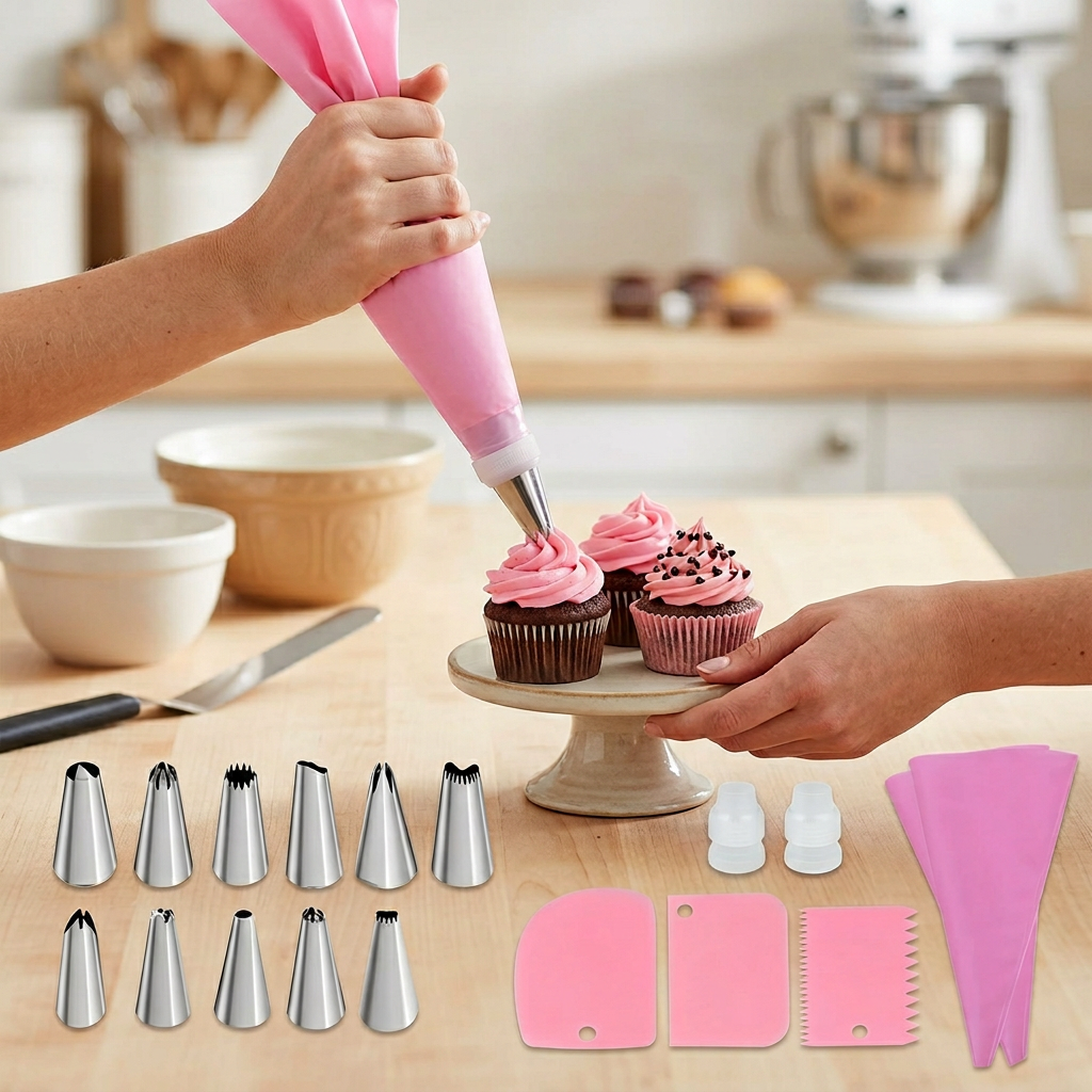 Silicone Piping Bags Set – Easy Cake Decorating with Steel Tips