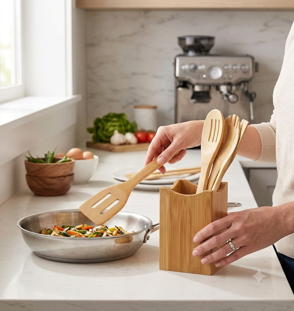 Bamboo Kitchen Utensil Set – Everyday Cooking Essentials in Natural Wood