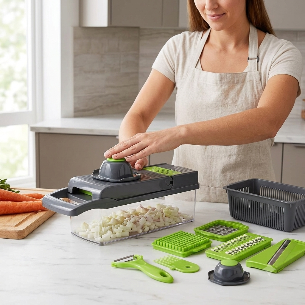 16-in-1 Vegetable Chopper – Fast Food Prep with Storage Container