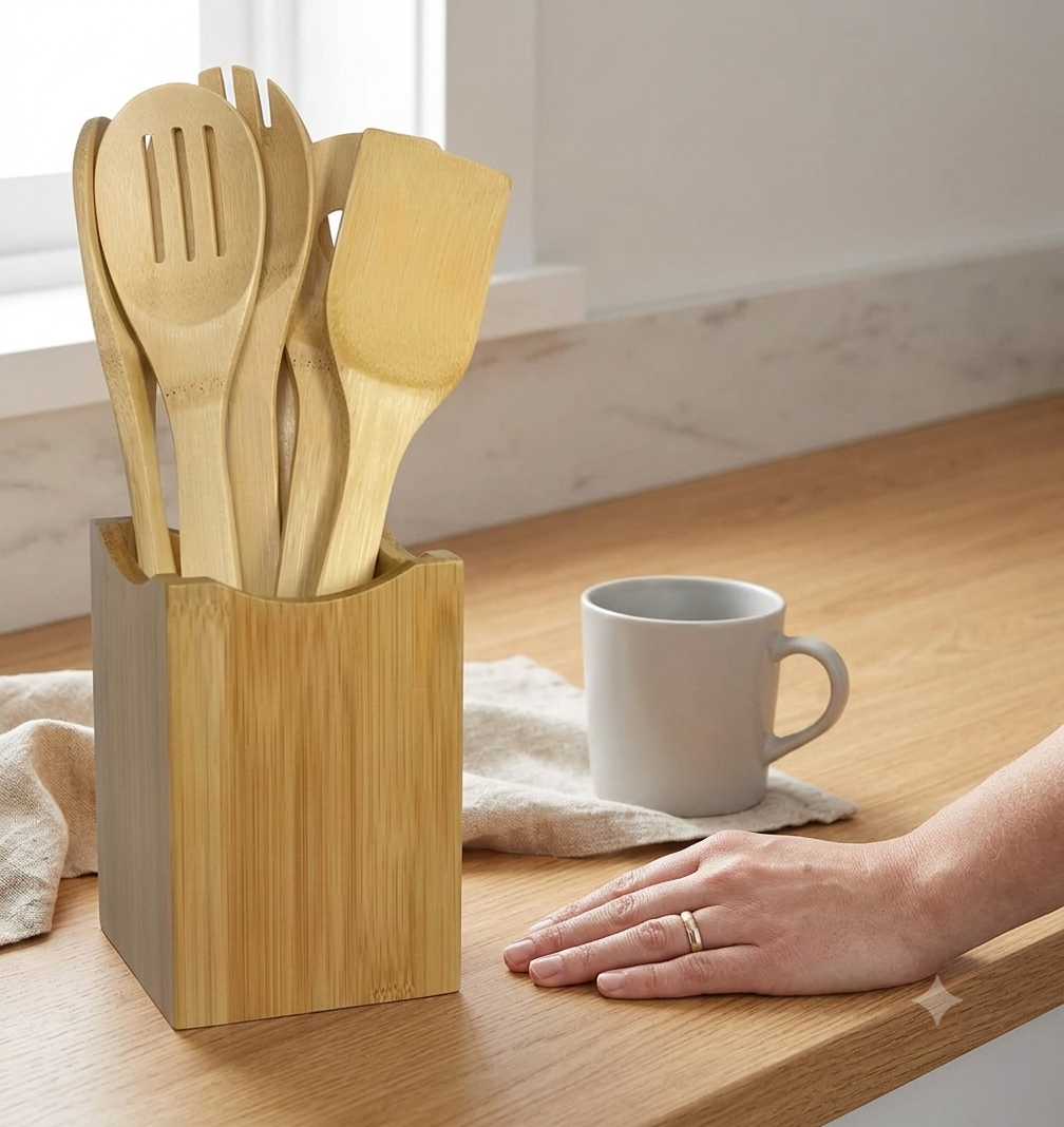 Bamboo Kitchen Utensil Set – Everyday Cooking Essentials in Natural Wood