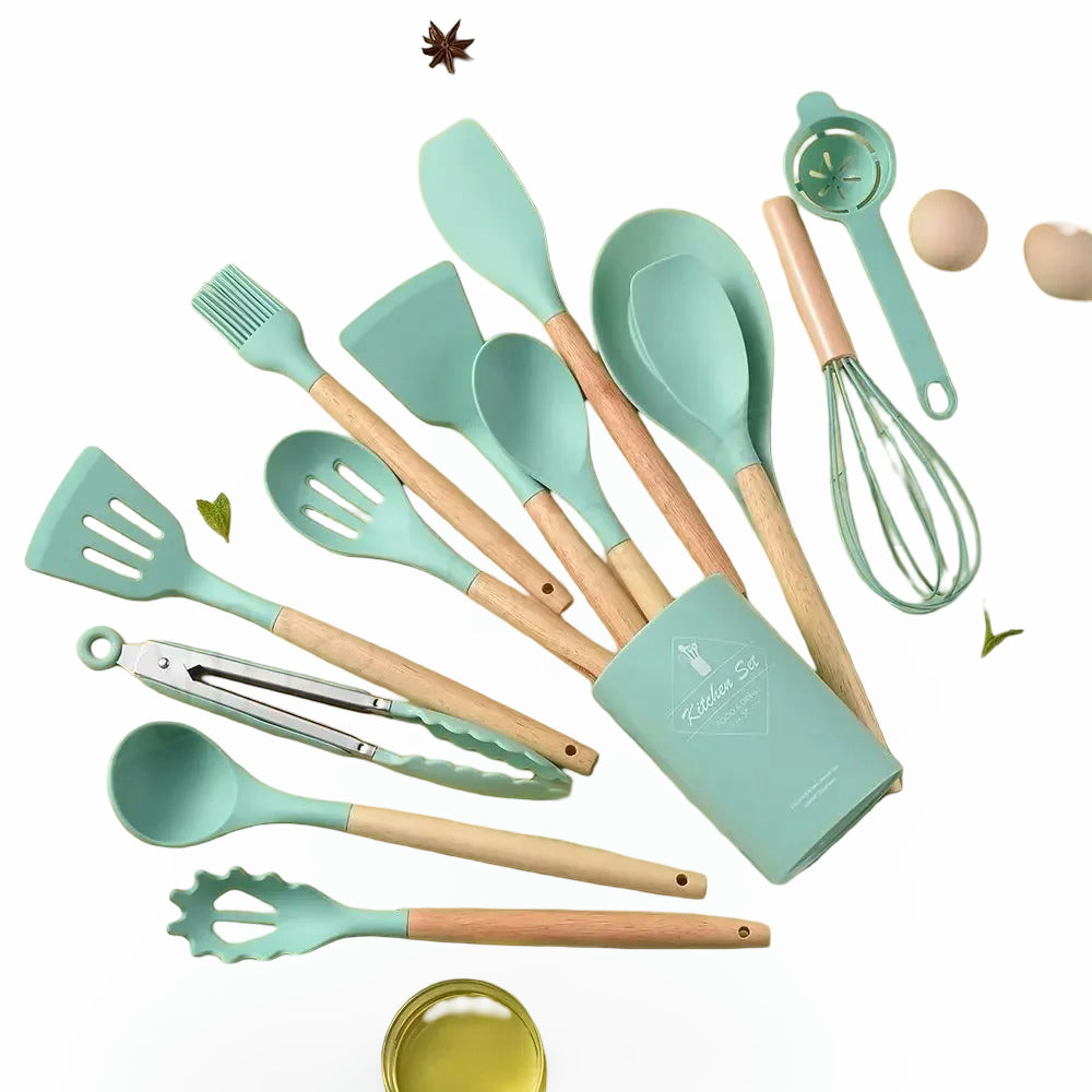 12-Piece Silicone Cooking Utensil Set – Heat-Safe Tools with Holder