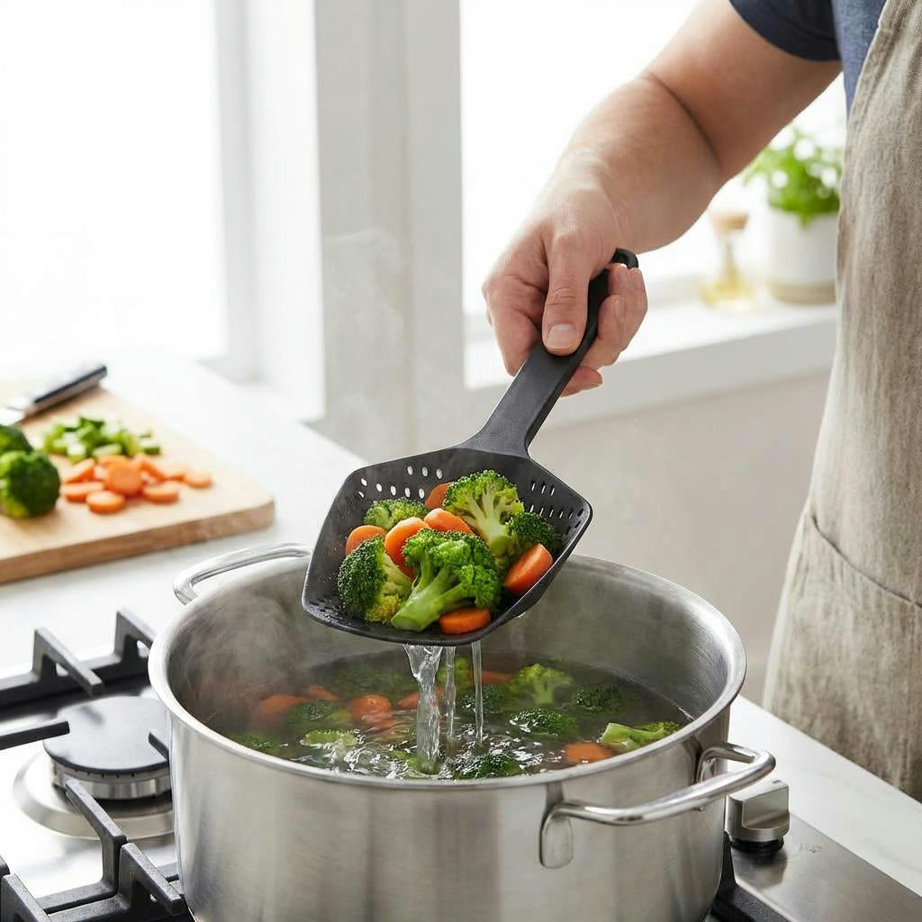 Large Strainer Spoon – Fast Drain Cooking Scoop with Mesh Basket