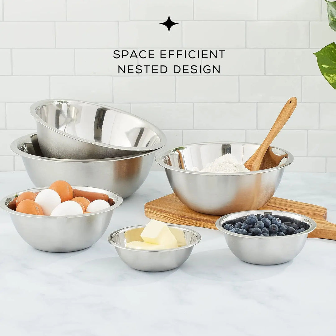 Stainless Steel Mixing Bowl Set of 6 – Nesting, Baking, Cooking