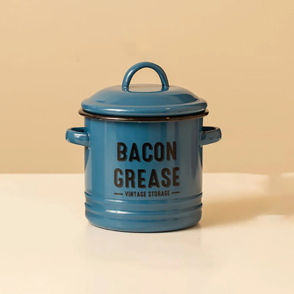 Grease Container w/ Strainer – Reusable Enamel Oil Pot
