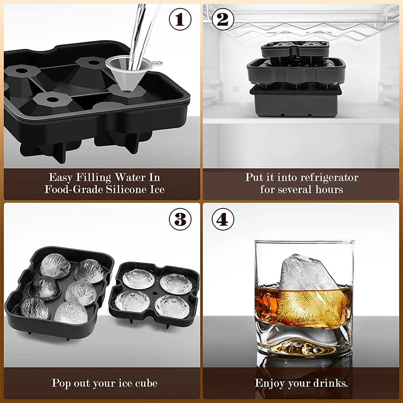 Silicone Ice Cube Trays with Lid – Large Whiskey & Diamond Molds