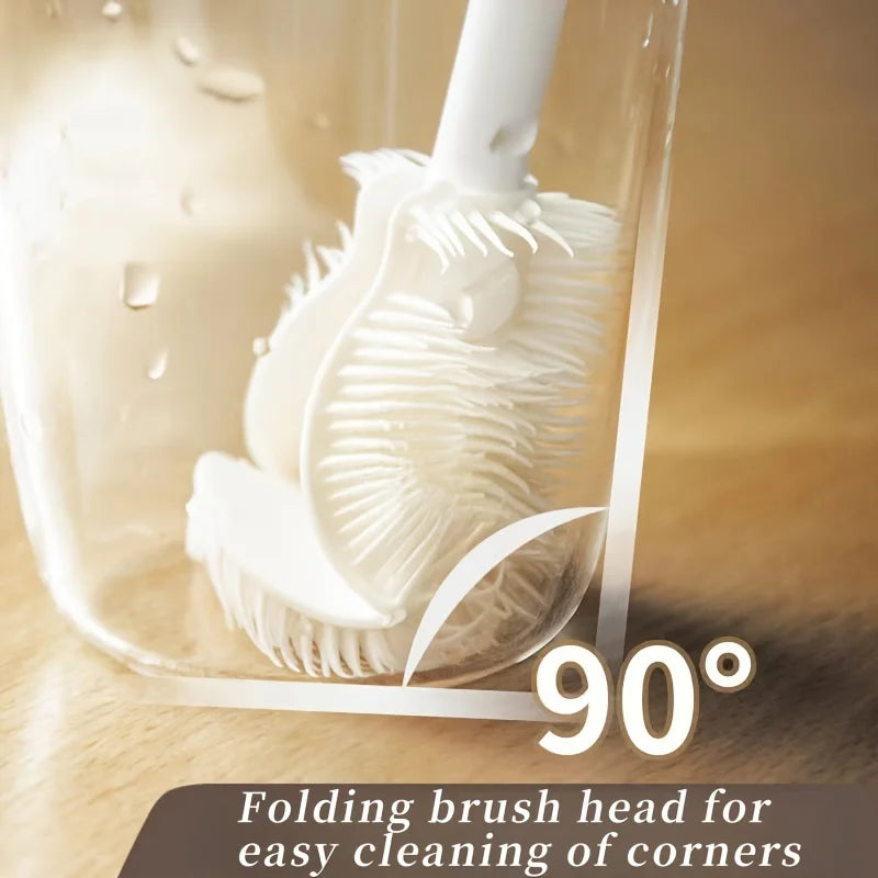360° Foldable Silicone Bottle Brush w/ Long Handle, Reusable