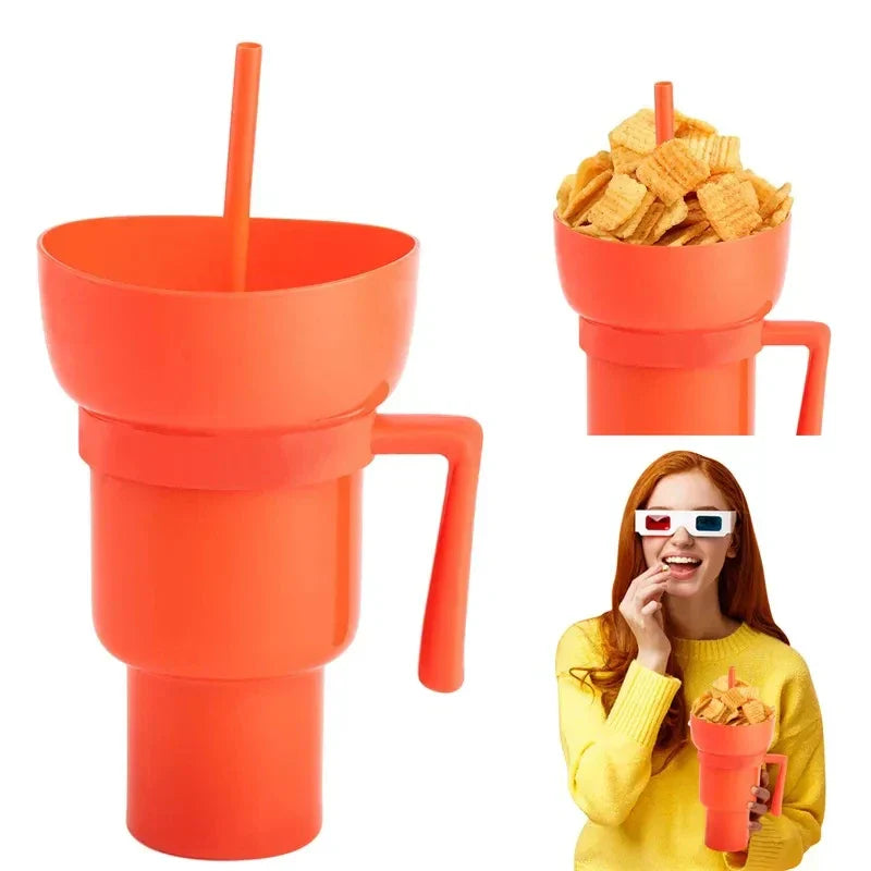 Snackies Stadium Tumbler – 2-in-1 Popcorn & Drink Cup w/ Straw