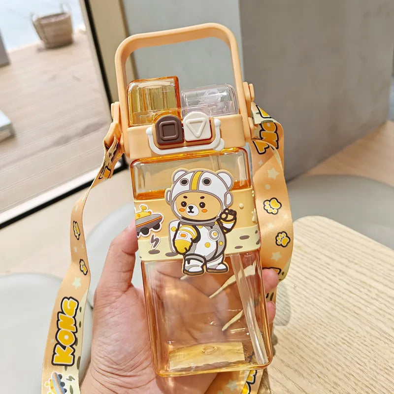 Cartoon Kids Water Bottle with Straw Large Capacity, BPA-Free