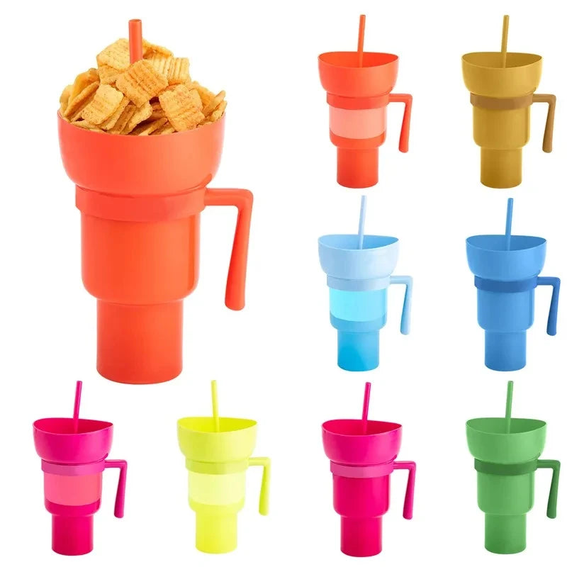 Snackies Stadium Tumbler – 2-in-1 Popcorn & Drink Cup w/ Straw