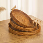 Load image into Gallery viewer, 1PC Round Rattan Snack &amp; Bread Tray – Woven, Picnic, Decor
