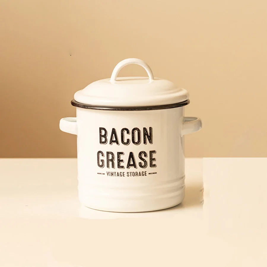 Grease Container w/ Strainer – Reusable Enamel Oil Pot