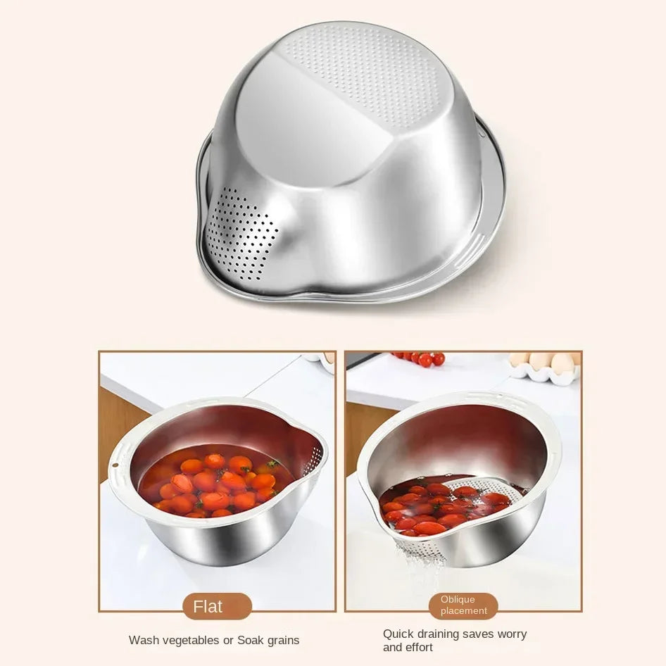 Stainless Steel 304 Rice Washer Strainer Bowl, Kitchen Colander
