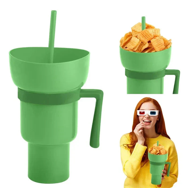 Snackies Stadium Tumbler – 2-in-1 Popcorn & Drink Cup w/ Straw