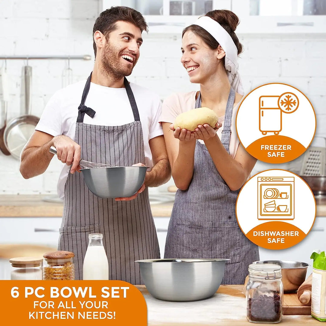 Stainless Steel Mixing Bowl Set of 6 – Nesting, Baking, Cooking
