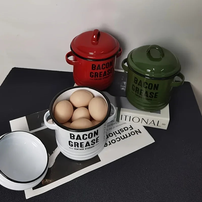 Grease Container w/ Strainer – Reusable Enamel Oil Pot