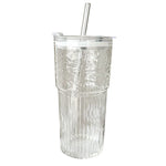 Load image into Gallery viewer, 600Ml Stripe Glass Cup w/ Lid &amp; Straw – Milk Tea, Juice, Coffee
