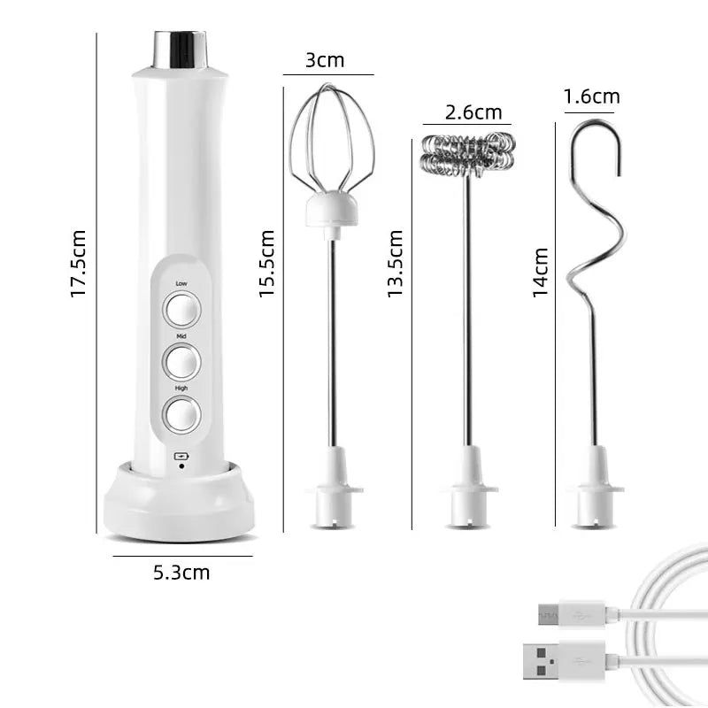 3-in-1 Rechargeable Electric Milk Frother, High-Speed Foam Maker