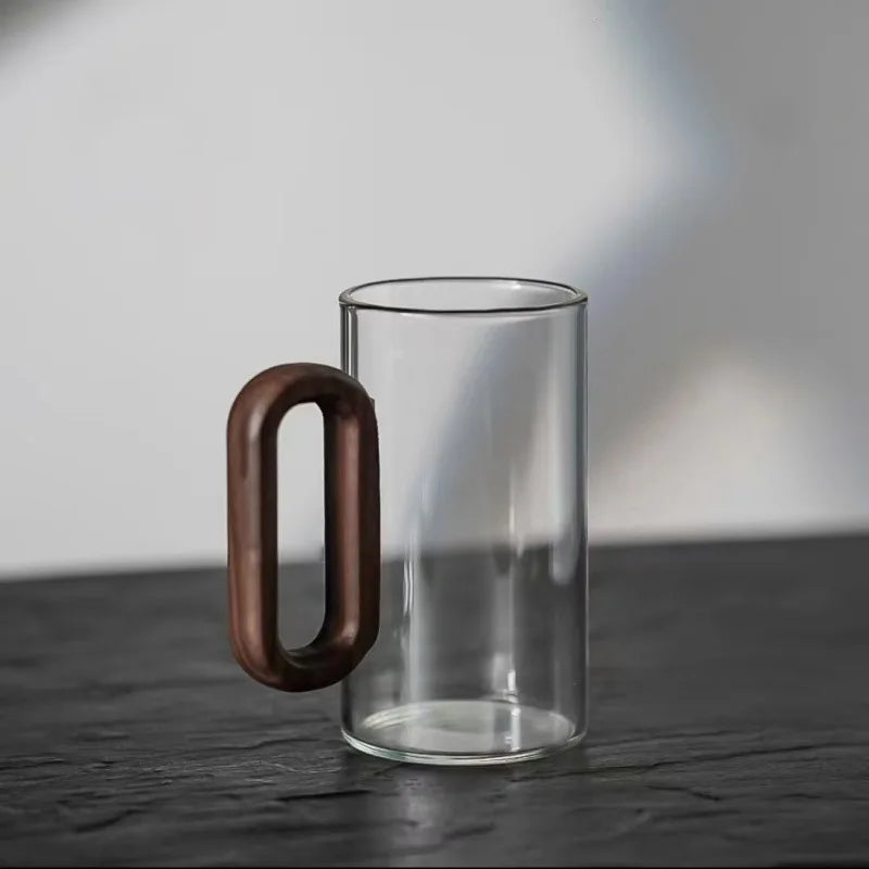 Large Borosilicate Glass Tea Coffee Cup – Wood Handle