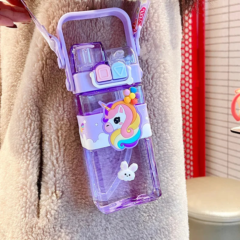 Cartoon Kids Water Bottle with Straw Large Capacity, BPA-Free