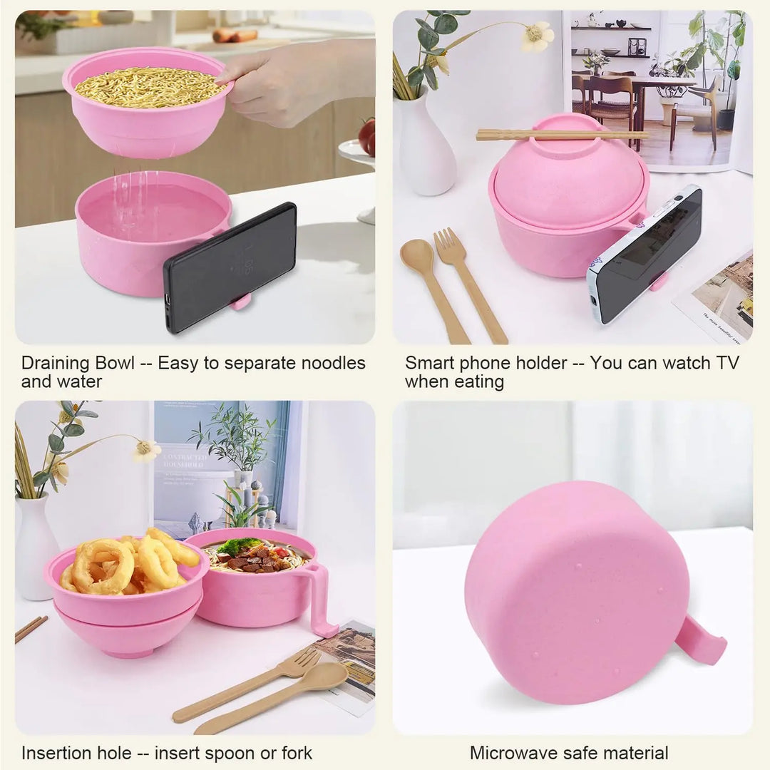 Microwave Ramen Bowl Set w/ Chopsticks & Spoon