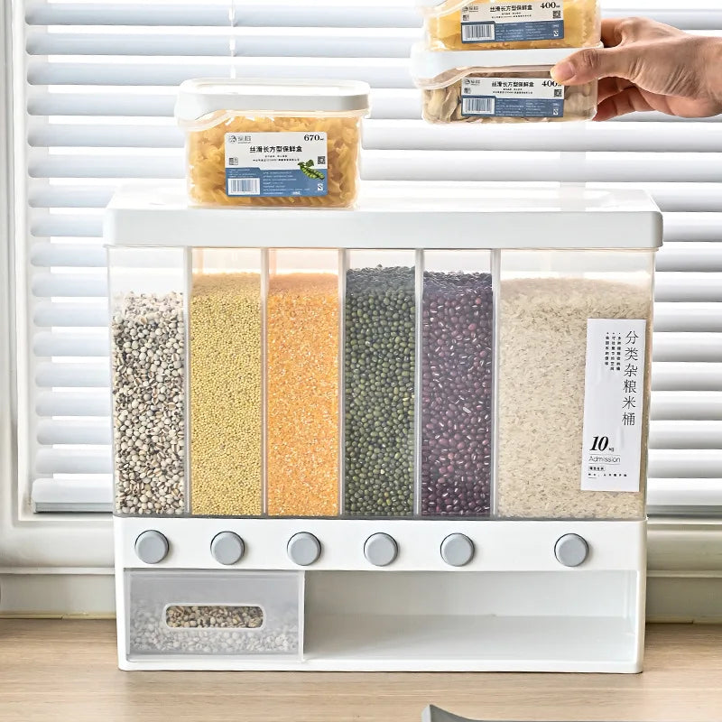 6-Grid 26LB Rice & Dry Food Dispenser Storage Box