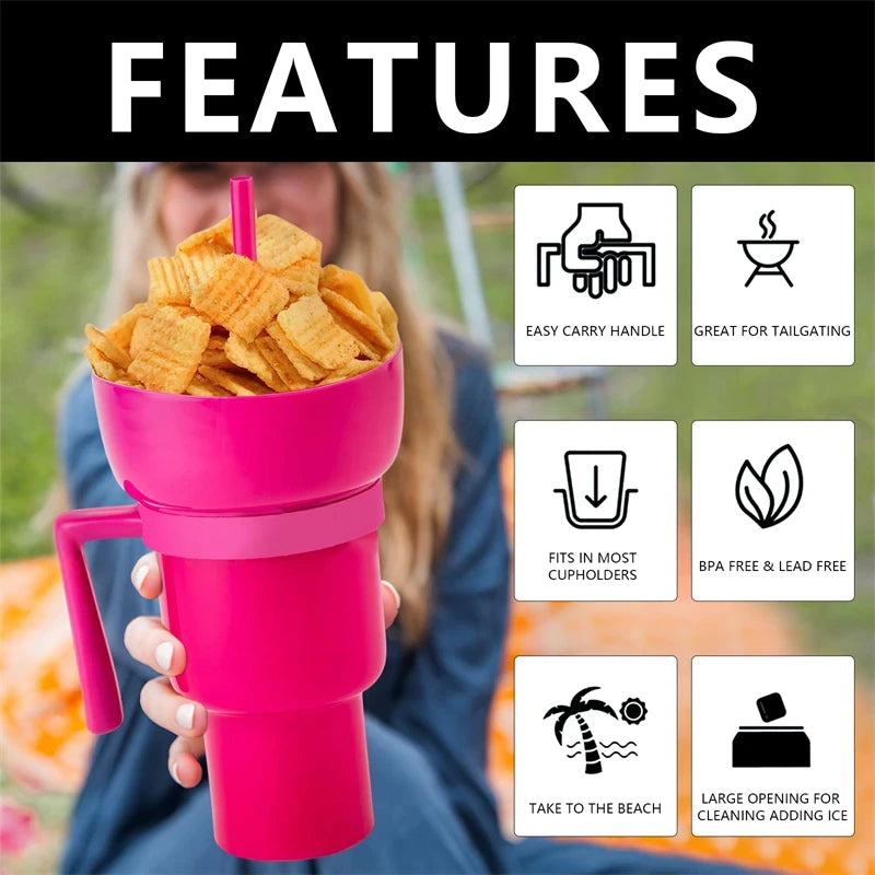 Snackies Stadium Tumbler – 2-in-1 Popcorn & Drink Cup w/ Straw