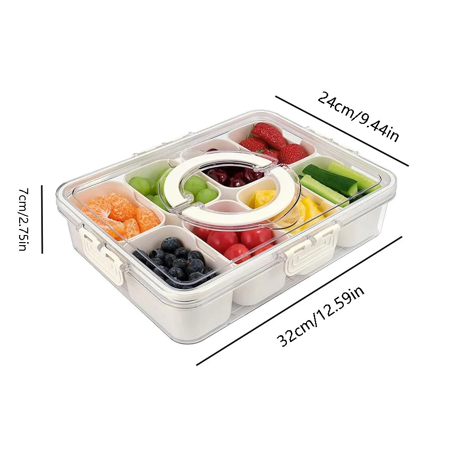 8-Comp Tray w/ Lid & Handles – Veg, Fruit, Candy, BBQ Box