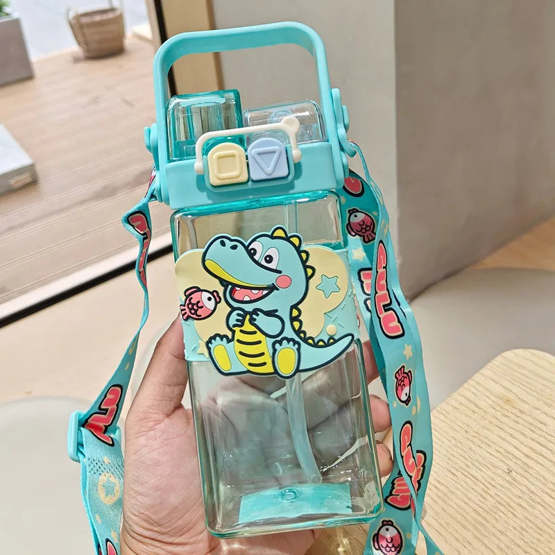Cartoon Kids Water Bottle with Straw Large Capacity, BPA-Free