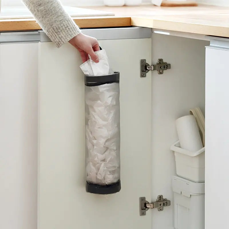 Wall-Mount Mesh Bag Dispenser for Reusable Trash & Kitchen Storage