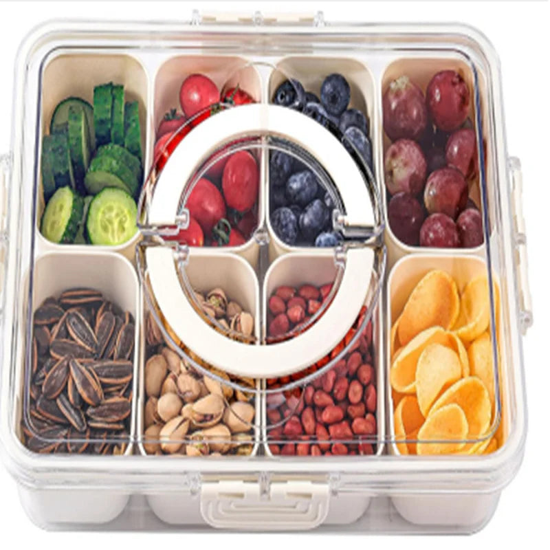 8-Comp Tray w/ Lid & Handles – Veg, Fruit, Candy, BBQ Box