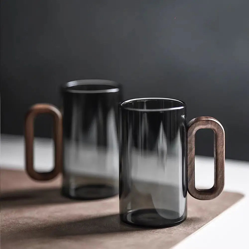 Large Borosilicate Glass Tea Coffee Cup – Wood Handle