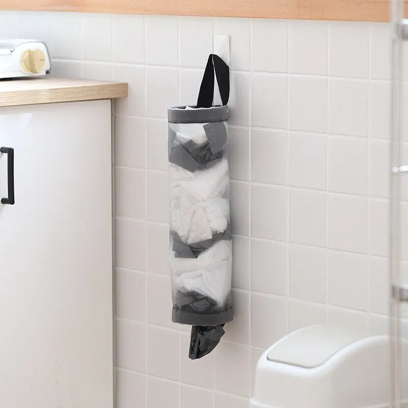 Wall-Mount Mesh Bag Dispenser for Reusable Trash & Kitchen Storage