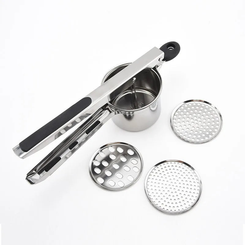 Stainless Steel Potato Masher & Press with 3/4 Discs Cutter