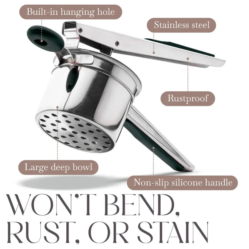Stainless Steel Potato Masher & Press with 3/4 Discs Cutter