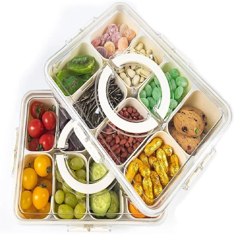 8-Comp Tray w/ Lid & Handles – Veg, Fruit, Candy, BBQ Box