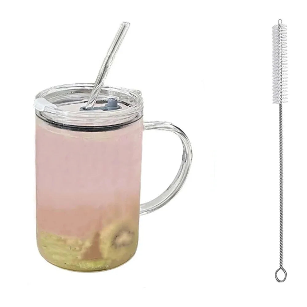 1000ML Glass Tumbler with Lid & Straw – Coffee, Juice, Milk