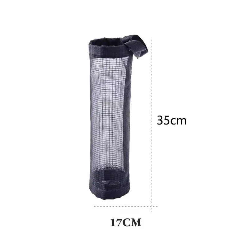 Wall-Mount Mesh Bag Dispenser for Reusable Trash & Kitchen Storage